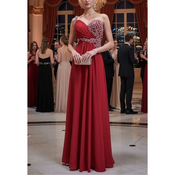 NWOT Jay Godfrey Red Beaded Chiffon Formal Gown Dress 2 Gala Pageant Occasion - Picture 15 of 15